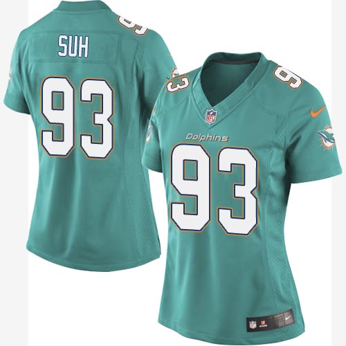 Women's Elite Ndamukong Suh Nike Jersey Aqua Green Home - #93 NFL Miami Dolphins